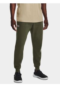 Spodnie fitness męskie Under Armour Rival Fleece Joggers. Kolor: zielony, wielokolorowy. Materiał: dresówka. Sport: fitness