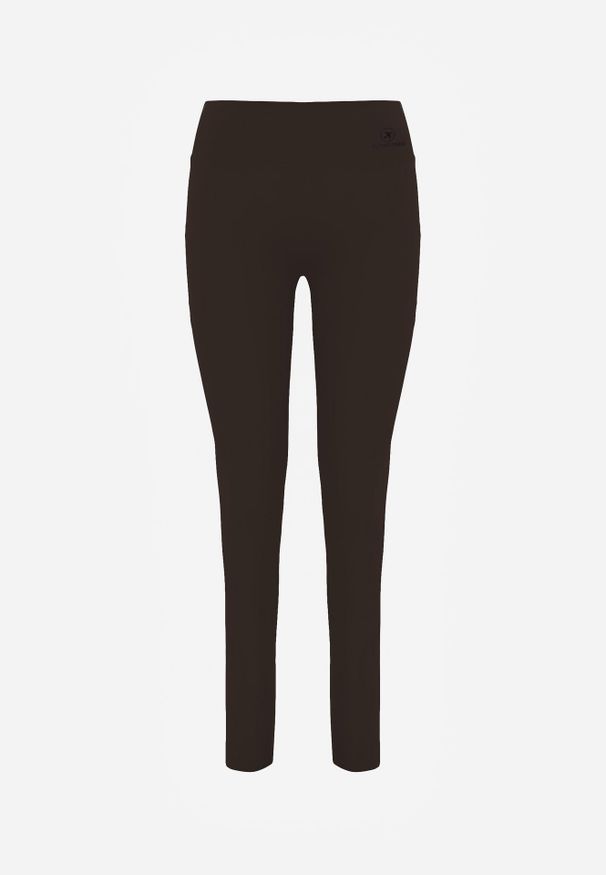 Renee - Brązowe Legginsy Basic z Modelującą Wstawką w Pasie Liacan. Okazja: na co dzień. Kolor: brązowy. Długość: krótkie. Styl: casual