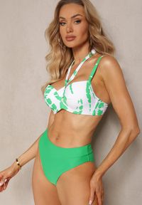 Renee - Zielono-Białe Bikini z Ozdobnym Biustonoszem i Plażową Narzutką w Komplecie Mayamarie. Kolor: zielony #5