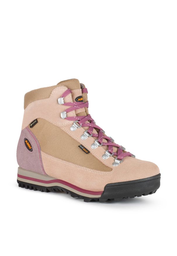 Buty trekkingowe Gore-tex damskie Aku Ultralight. Kolor: beżowy, wielokolorowy, różowy. Materiał: skóra. Szerokość cholewki: normalna. Styl: sportowy