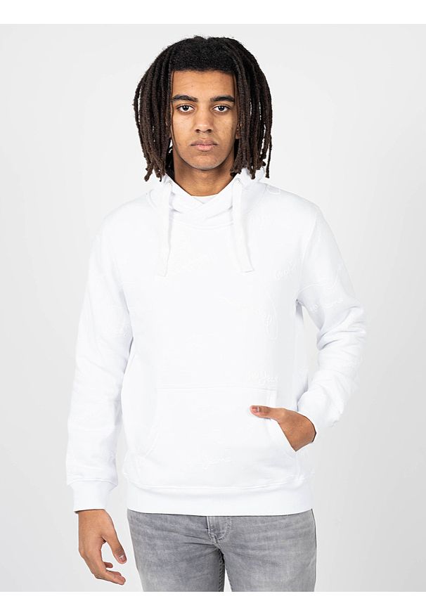 Pepe Jeans Bluza "Paimon" | PM582290 | Paimon | Mężczyzna | Biały. Okazja: na co dzień. Typ kołnierza: kaptur. Kolor: biały. Materiał: poliester, bawełna. Wzór: aplikacja, nadruk. Styl: casual