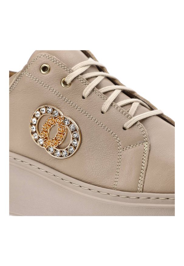 Beżowe Sneakersy Lamanti Damskie Stylowe Obuwie. Okazja: na co dzień. Nosek buta: okrągły. Kolor: beżowy. Materiał: jeans, skóra