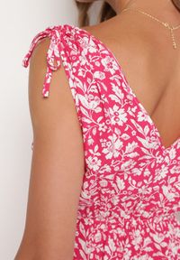 Born2be - Fuksjowa Bawełniana Sukienka na Ramiączkach ze Ściągaczami i Guzikami z Gumką w Talii Tesria. Okazja: na spacer. Typ kołnierza: dekolt w kształcie V. Kolor: różowy. Materiał: bawełna. Długość rękawa: na ramiączkach. Sezon: lato. Styl: elegancki #5