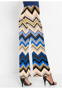 Spodnie z dżerseju bonprix niebiesko-beżowy w graficzny wzór. Kolor: niebieski. Materiał: jersey #4