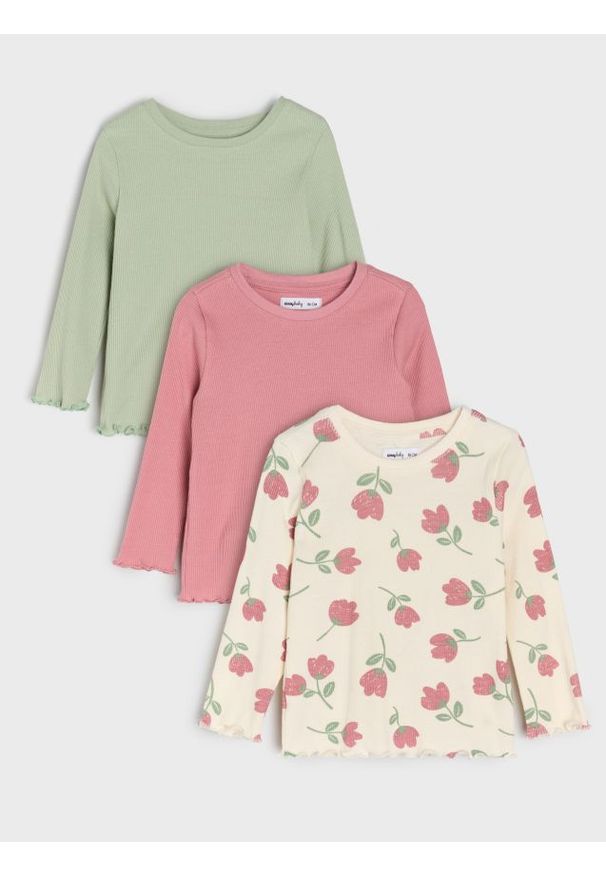 Sinsay - Bawełniana koszulka 3 pack - kremowy. Kolor: kremowy. Materiał: bawełna