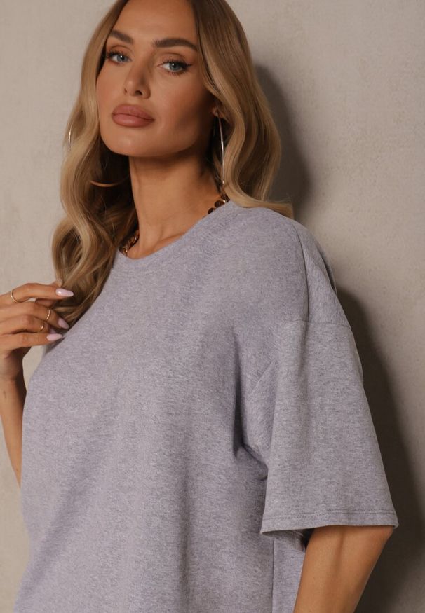 Renee - Szary Komplet z Bawełny T-shirt z Rozcięciami i Spodnie o Szerokim Kroju Elpiola. Kolor: szary. Materiał: bawełna