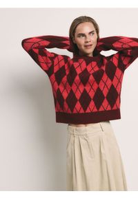 Reserved - Sweter w romby - wielobarwny. Materiał: wełna, dzianina