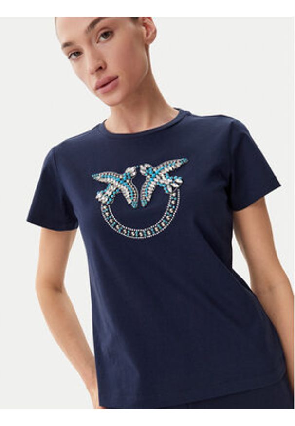 Pinko - PINKO T-Shirt Quentin 100535 A2G7 Granatowy Regular Fit. Kolor: niebieski. Materiał: bawełna