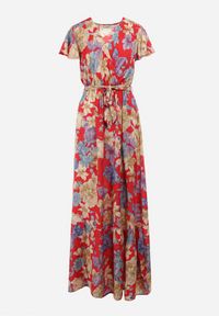 Born2be - Czerwona Sukienka Sepurcia. Kolor: czerwony. Materiał: wiskoza, materiał. Długość rękawa: krótki rękaw. Wzór: aplikacja, kwiaty, nadruk. Sezon: wiosna, lato. Typ sukienki: kopertowe, rozkloszowane. Styl: boho. Długość: maxi #6