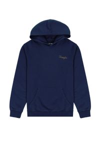 Wrangler - WRANGLER LOGO HOODIE MĘSKA BLUZA Z KAPTUREM NIEROZPINALNA NAVY BLUE W654I4114. Typ kołnierza: kaptur