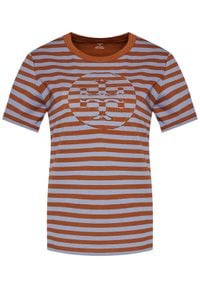 Tory Burch T-Shirt Striped Logo 63871 Brązowy Regular Fit. Kolor: brązowy. Materiał: bawełna #2