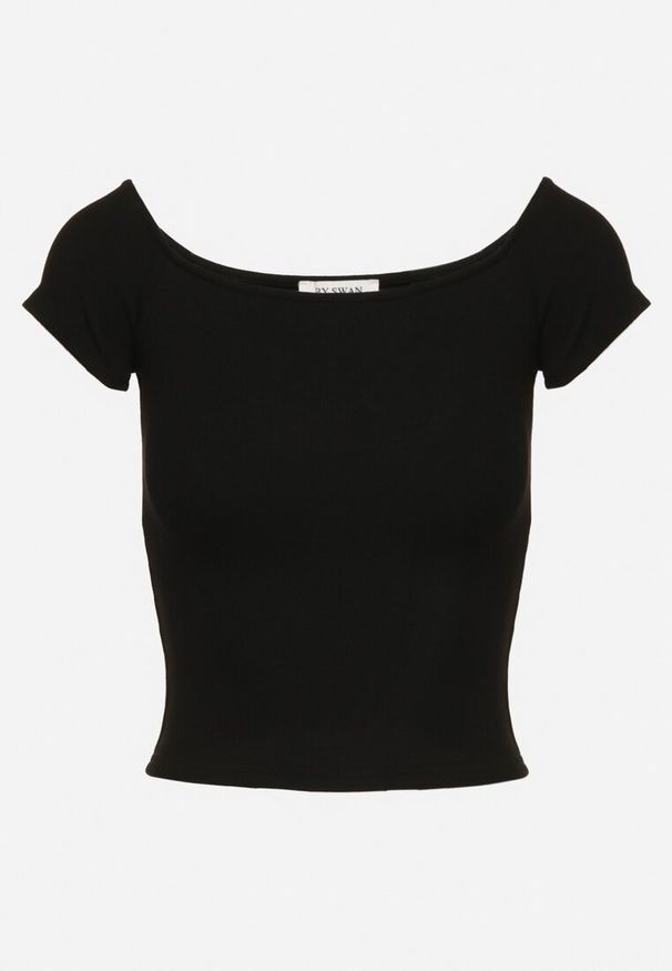 Born2be - Czarny T-shirt o Krótkim Fasonie z Hiszpańskim Dekoltem z Bawełny Irmalema. Kolor: czarny. Materiał: bawełna. Długość: krótkie. Sezon: lato