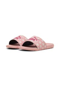 Puma - Młodzieżowe klapki Cool Cat 2.0 Daisies PUMA Pink Fruit White Almost Apricot. Kolor: pomarańczowy, biały, wielokolorowy, różowy. Wzór: nadruk. Styl: młodzieżowy