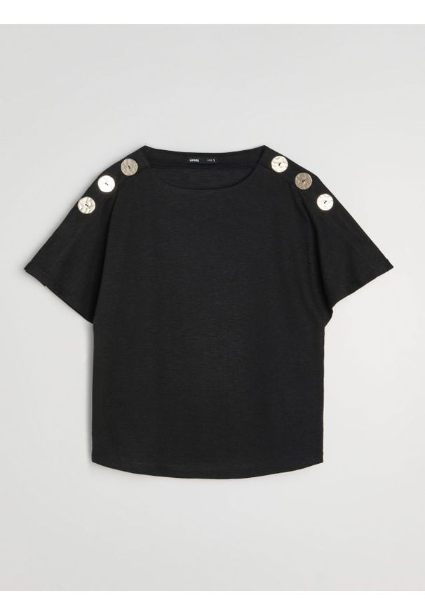 Sinsay - Bluzka z ozdobnymi guzikami, z domieszką wiskozy - czarny. Kolor: czarny. Materiał: wiskoza