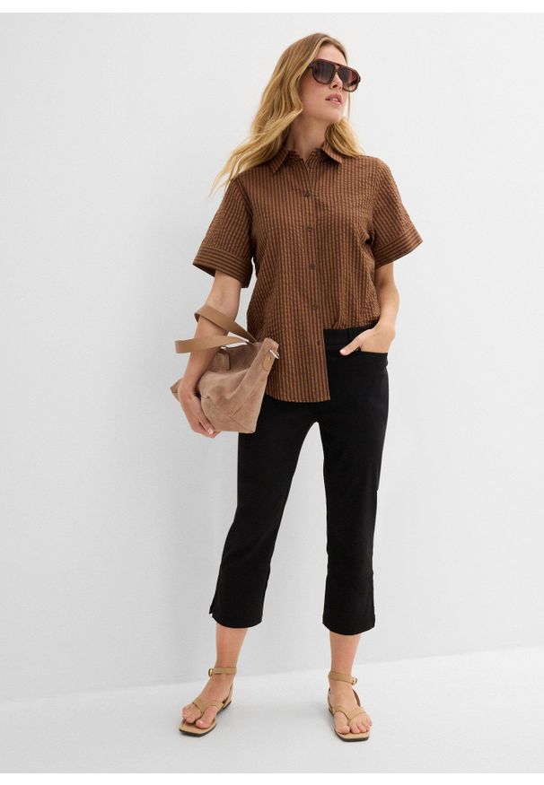 bonprix - Spodnie z bengaliny 7/8 z wygodną talią. Kolor: czarny