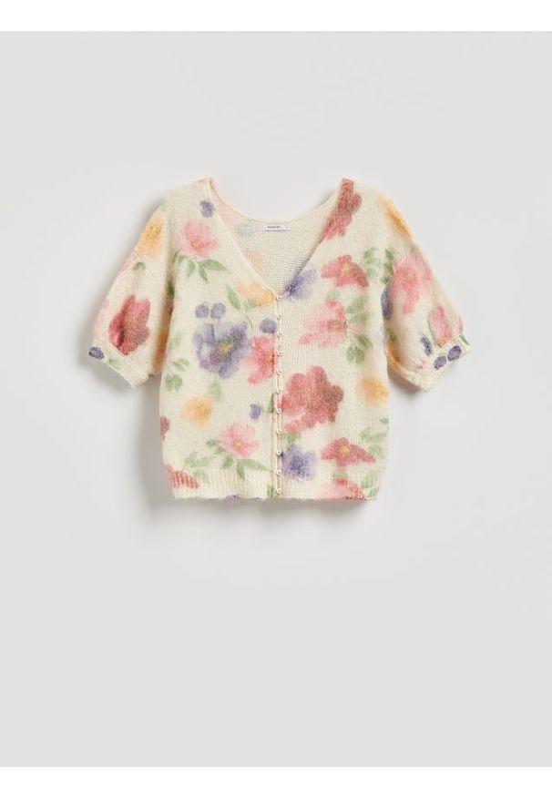 Reserved - Sweter z ozdobnymi guzikami - wielobarwny. Materiał: dzianina