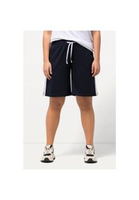 ULLA POPKEN - Damskie Szorty dżersejowe szeroka nogawka elastyczny pas sznurek do wiązania. Kolekcja: plus size. Kolor: niebieski. Materiał: bawełna, elastan, materiał. Długość: krótkie