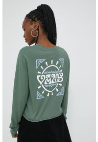 Vans longsleeve bawełniany kolor zielony. Kolor: zielony. Materiał: bawełna. Długość rękawa: długi rękaw. Wzór: nadruk #2