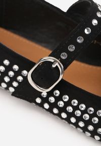 Born2be - Czarne Płaskie Cyrkoniowe Balerinki w Stylu Mary Jane Omesia. Okazja: na co dzień, na spotkanie biznesowe. Zapięcie: sprzączka. Kolor: czarny. Materiał: jeans, jedwab. Styl: klasyczny, casual, biznesowy, elegancki #8