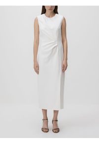 Reserved - Sukienka z marszczeniem - biały. Kolor: biały. Materiał: wiskoza, tkanina. Wzór: gładki