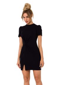 MOE - Mini Sukienka z Ozdobnym Węzłem - Czarna. Kolor: czarny. Materiał: bawełna, elastan. Długość: mini