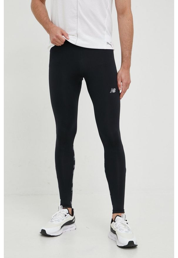 New Balance legginsy do biegania Printed Accelerate męskie kolor czarny z nadrukiem. Kolor: czarny. Materiał: skóra, materiał. Wzór: nadruk. Sport: fitness
