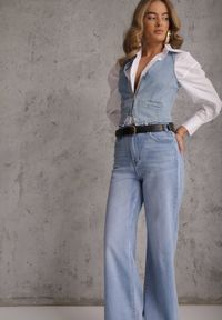 Renee - Niebieskie Jeansy High Waist Wide Leg z Bawełny Grynola. Stan: podwyższony. Kolor: niebieski. Długość: krótkie. Styl: street #5