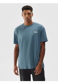 4f - 4F T-shirt oversize z nadrukiem męski - granatowy S. Okazja: na co dzień. Kolor: niebieski. Materiał: bawełna, jersey, dzianina. Długość rękawa: krótki rękaw. Długość: krótkie. Wzór: nadruk. Styl: sportowy, klasyczny, casual