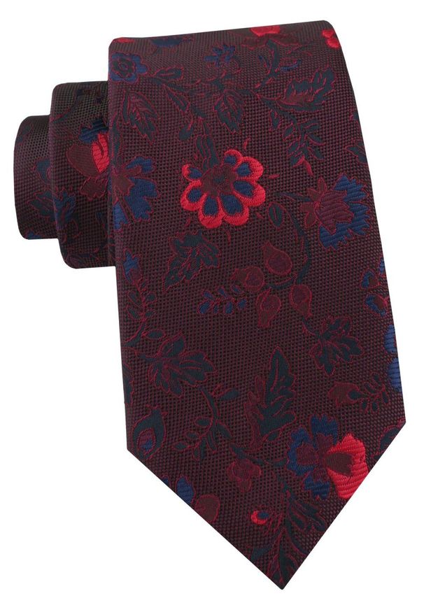 Krawat Męski - Angelo di Monti - Bordo w Kwiaty. Kolor: czerwony. Materiał: tkanina. Wzór: kwiaty. Styl: elegancki, wizytowy