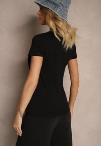 Renee - Czarny Bawełniany T-shirt z Dekoltem w Serek Tarilne. Okazja: na co dzień. Typ kołnierza: dekolt w serek. Kolor: czarny. Materiał: bawełna. Styl: sportowy, casual #5