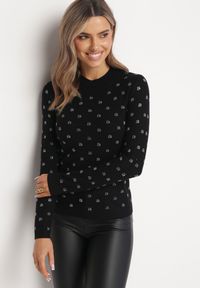 Born2be - Czarny Sweter z Wiskozy w Cyrkonie Babava. Kolor: czarny. Materiał: wiskoza. Sezon: jesień, zima #5