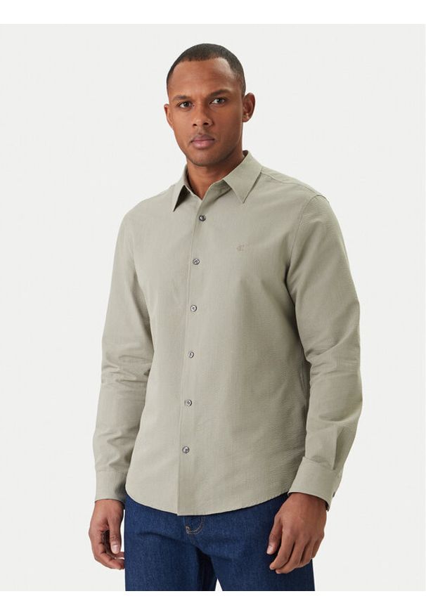 Calvin Klein Koszula LV04LF110G Khaki Regular Fit. Kolor: brązowy. Materiał: syntetyk