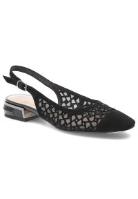 Czółenka damskie S.Barski, skóra naturalna ażurowa cholewka fason slingback regulowany pasek niski geometryczny obcas lekka konstrukcja, czarne, CR61. Zapięcie: pasek. Kolor: czarny. Materiał: skóra. Wzór: ażurowy, geometria. Obcas: na obcasie. Styl: elegancki. Wysokość obcasa: średni #1