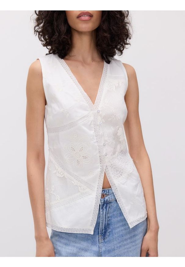 Reserved - Bawełniana kamizelka - biały. Kolor: biały. Materiał: bawełna