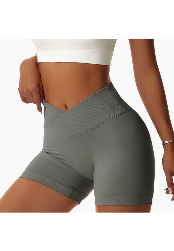 Intica - Szorty sportowe z wysokim stanem odprowadzające wilgoć Rezzan. Stan: podwyższony. Kolor: szary. Materiał: tkanina, materiał. Sport: fitness