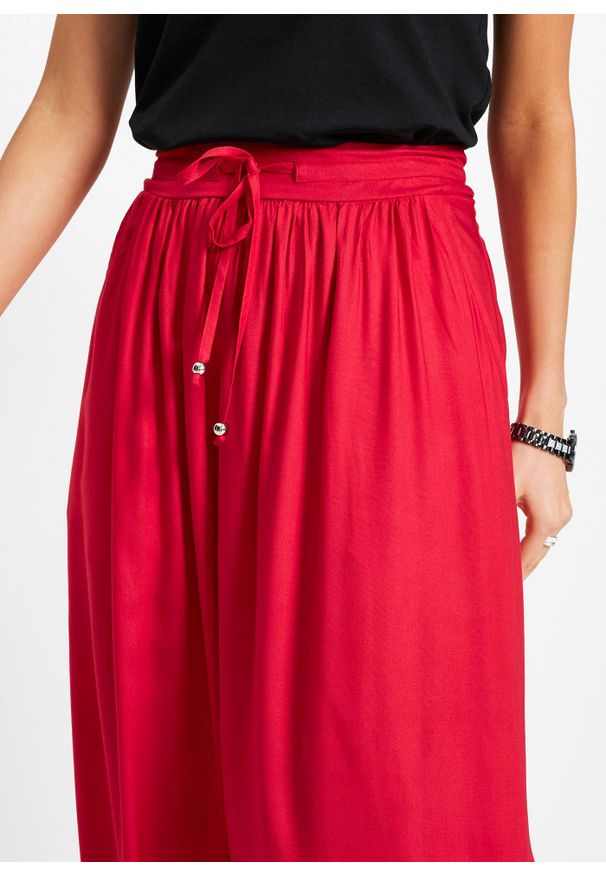 bonprix - Spódnica maxi z wiskozy z wygodnym ściągaczem w talii z wiązanym paskiem. Kolor: czerwony. Materiał: wiskoza. Wzór: nadruk. Styl: elegancki