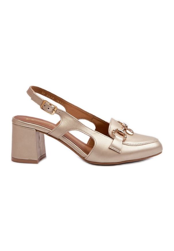 Skórzane Sandały Na Słupku Maciejka 06419-25 Złote złoty. Zapięcie: pasek. Kolor: złoty. Materiał: skóra. Obcas: na słupku. Styl: elegancki. Wysokość obcasa: średni