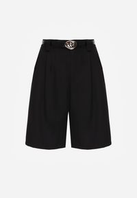 Renee - Czarne Szorty Bermudy Eleganckie z Paskiem High Waist Rhodissa. Okazja: na co dzień. Stan: podwyższony. Kolor: czarny. Materiał: materiał. Styl: elegancki #4