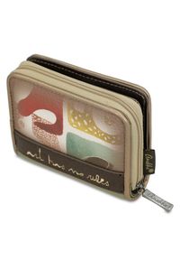 Beżowy Damski Kompaktowy Portfel Anekke. Kolor: beżowy. Materiał: materiał. Wzór: haft #4