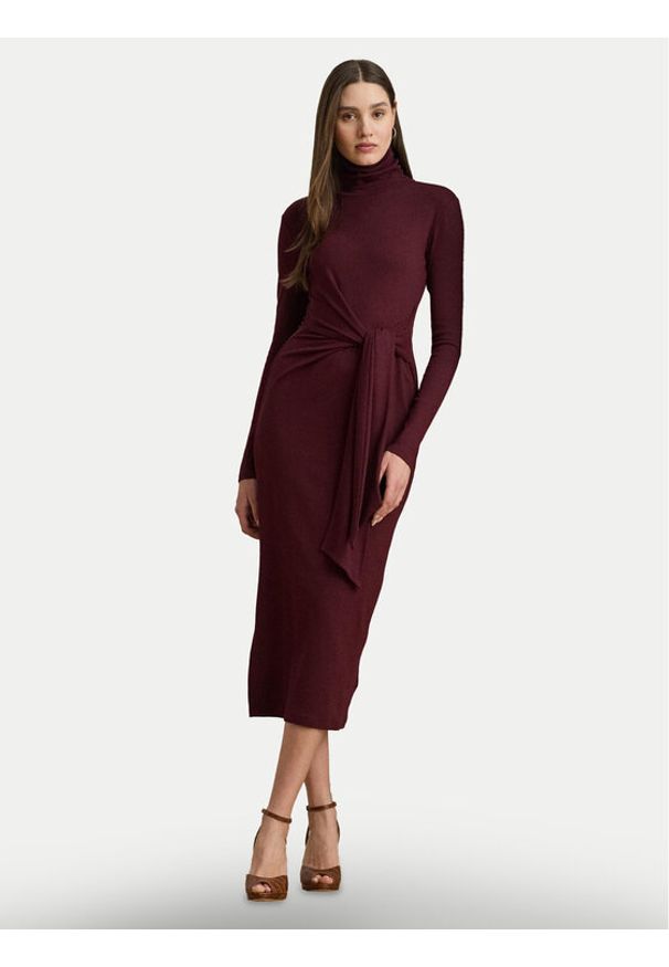 Lauren Ralph Lauren - LAUREN RALPH LAUREN Sukienka dzianinowa 200980028006 Bordowy Slim Fit. Kolor: czerwony. Materiał: bawełna