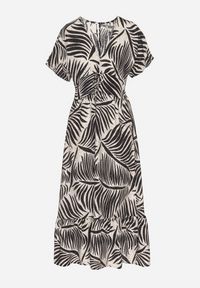 Born2be - Czarna Sukienka Wiskozowa Rozkloszowana w Liściasty Print Draledia. Typ kołnierza: dekolt w serek. Kolor: czarny. Materiał: wiskoza. Długość rękawa: krótki rękaw. Wzór: nadruk. Typ sukienki: rozkloszowane #4