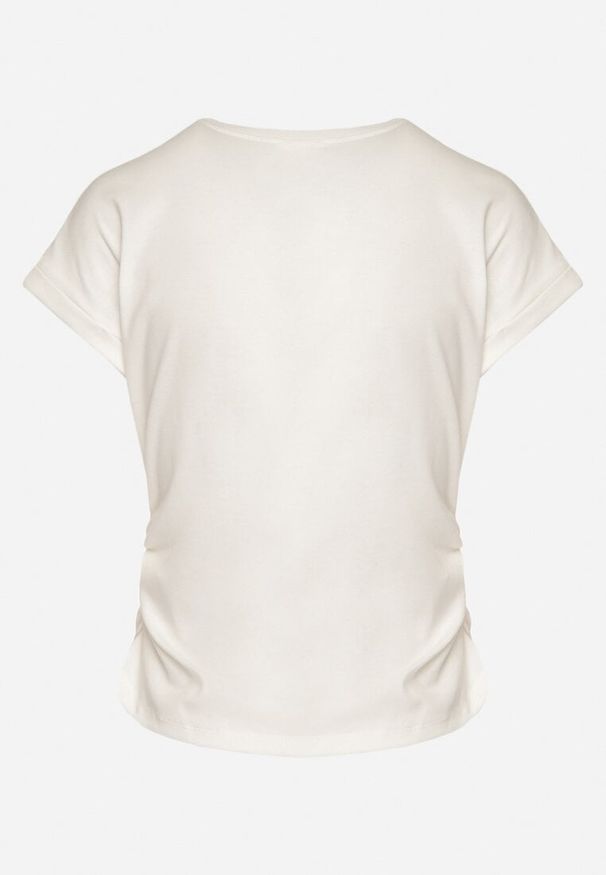 Born2be - Biały Bawełniany T-shirt z Cyrkoniami Parretia. Okazja: na co dzień. Kolor: biały. Materiał: bawełna. Styl: casual