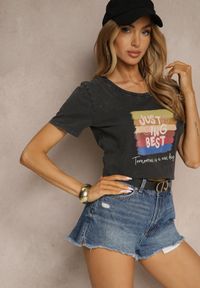 Renee - Czarny T-shirt z Bawełny z Nadrukiem Inaren. Okazja: na co dzień. Kolor: czarny. Materiał: bawełna. Wzór: nadruk. Styl: klasyczny, casual #5
