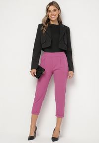 Born2be - Fuksjowe Spodnie 3/4 z Gumką w Talii i Kieszeniami Saivie. Kolor: różowy. Styl: elegancki
