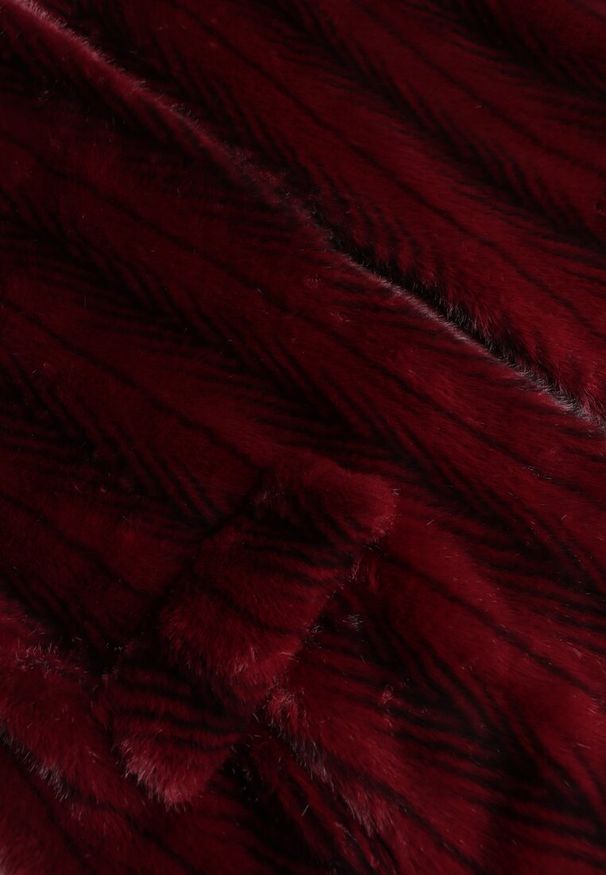 Renee - Bordowy Futrzany Płaszcz Oversize z Kieszeniami z Klapami Zellnessa. Okazja: na co dzień. Kolor: czerwony. Materiał: futro. Styl: casual