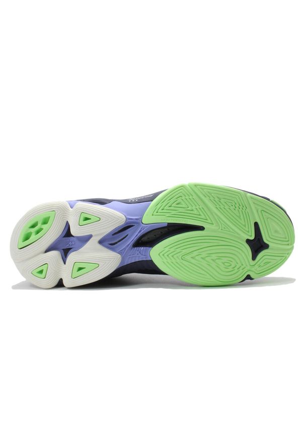 Buty halowe Mizuno Lightning Z7. Zapięcie: sznurówki. Kolor: czarny, niebieski, wielokolorowy. Materiał: materiał, syntetyk. Szerokość cholewki: normalna. Model: Mizuno Wave. Sport: siatkówka
