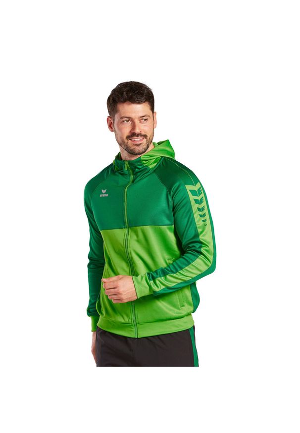 ERIMA - Kurtka treningowa z kapturem Erima Six Wings. Typ kołnierza: kaptur. Kolor: zielony. Sport: piłka ręczna, fitness