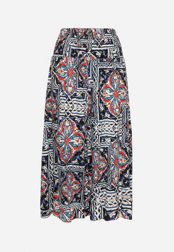 Born2be - Granatowe Bawełniane Spodnie Culotte z Wysokim Stanem i Gumką w Talii w Boho Stylu Olovia. Stan: podwyższony. Kolor: niebieski. Materiał: bawełna. Styl: boho