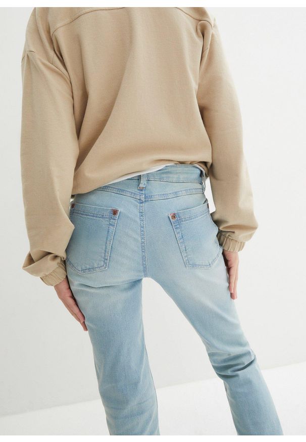 bonprix - Dżinsy ze stretchem o kroju bootcut, mid waist. Okazja: na co dzień. Kolor: niebieski. Styl: casual