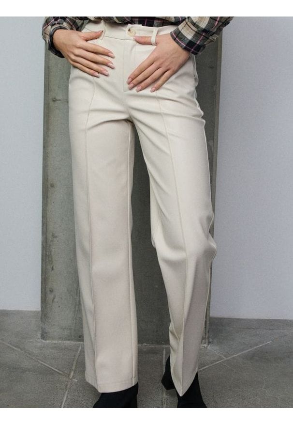 Sinsay - Spodnie z imitacji skóry - kremowy. Kolor: kremowy. Materiał: skóra